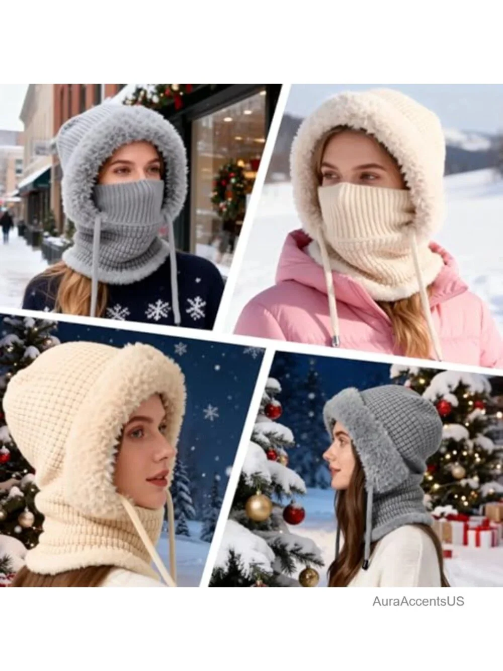3-in-1 Knit Beanie Hat Balaclava Winter Windproof Fleece Lined Neck Warmer Scarf